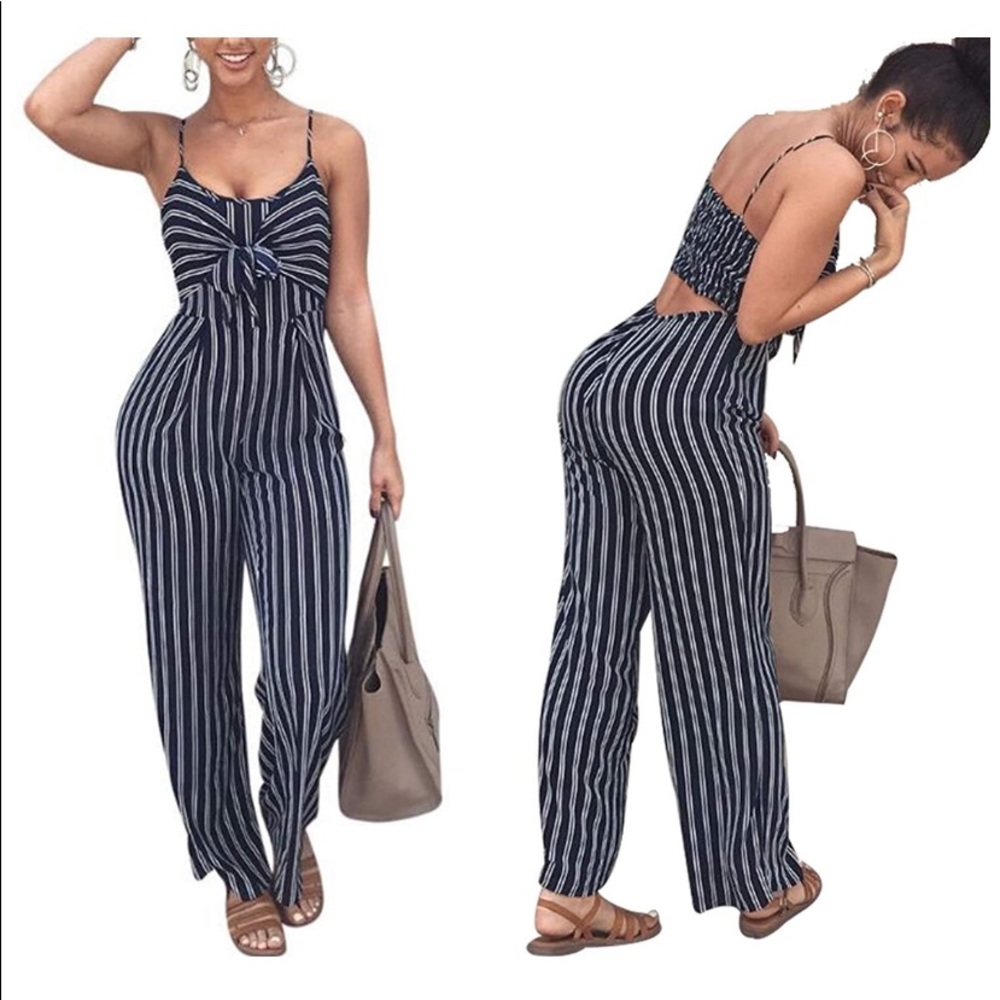Navy Blue Stripe Jumpsuit + Leggings+ Ankle Jeans